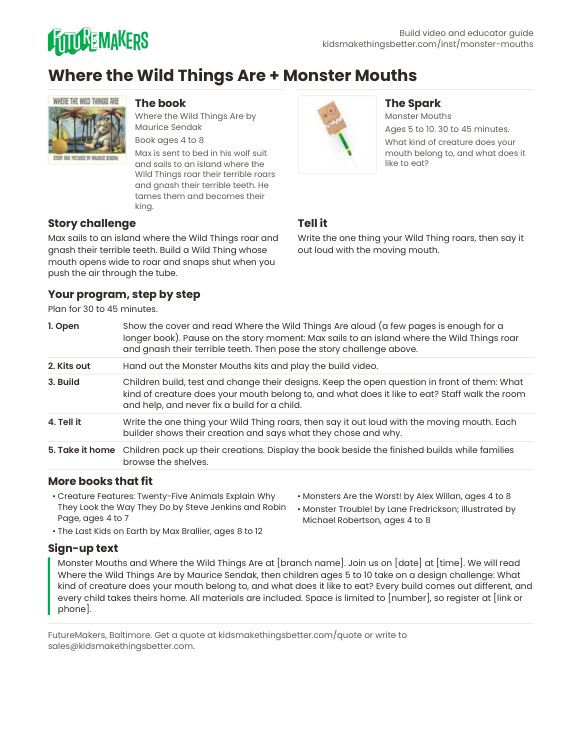 Preview of the one-page plan: where the wild things are + monster mouths